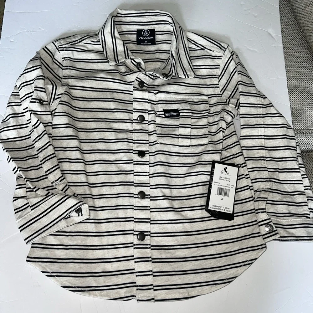 Volcom Roll Sleeve Shirt | Boys Size 4T |White Sand| NEW w/tags |MSRP $50.00